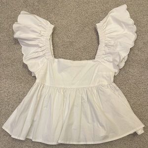Gianni Bini juniors white ruffle scalloped sleeve peplum top XS NWT